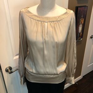 WHBM silk embellished gold blouse